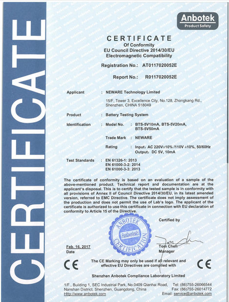 China Neware Technology Limited certificaten